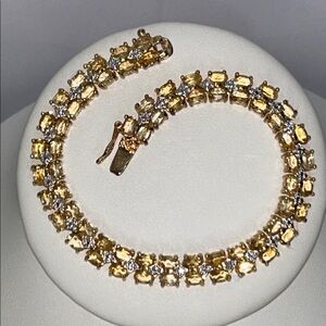 NWOT Genuine Citrine Gemstone Gold Plated Sterling Silver Designer Line Bracelet